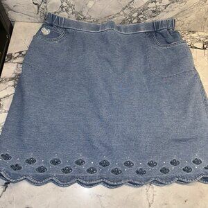 Dream Jeannes Quacker Factory Skort Women’s Lg QVC Scalloped Hem Blue Jean bling